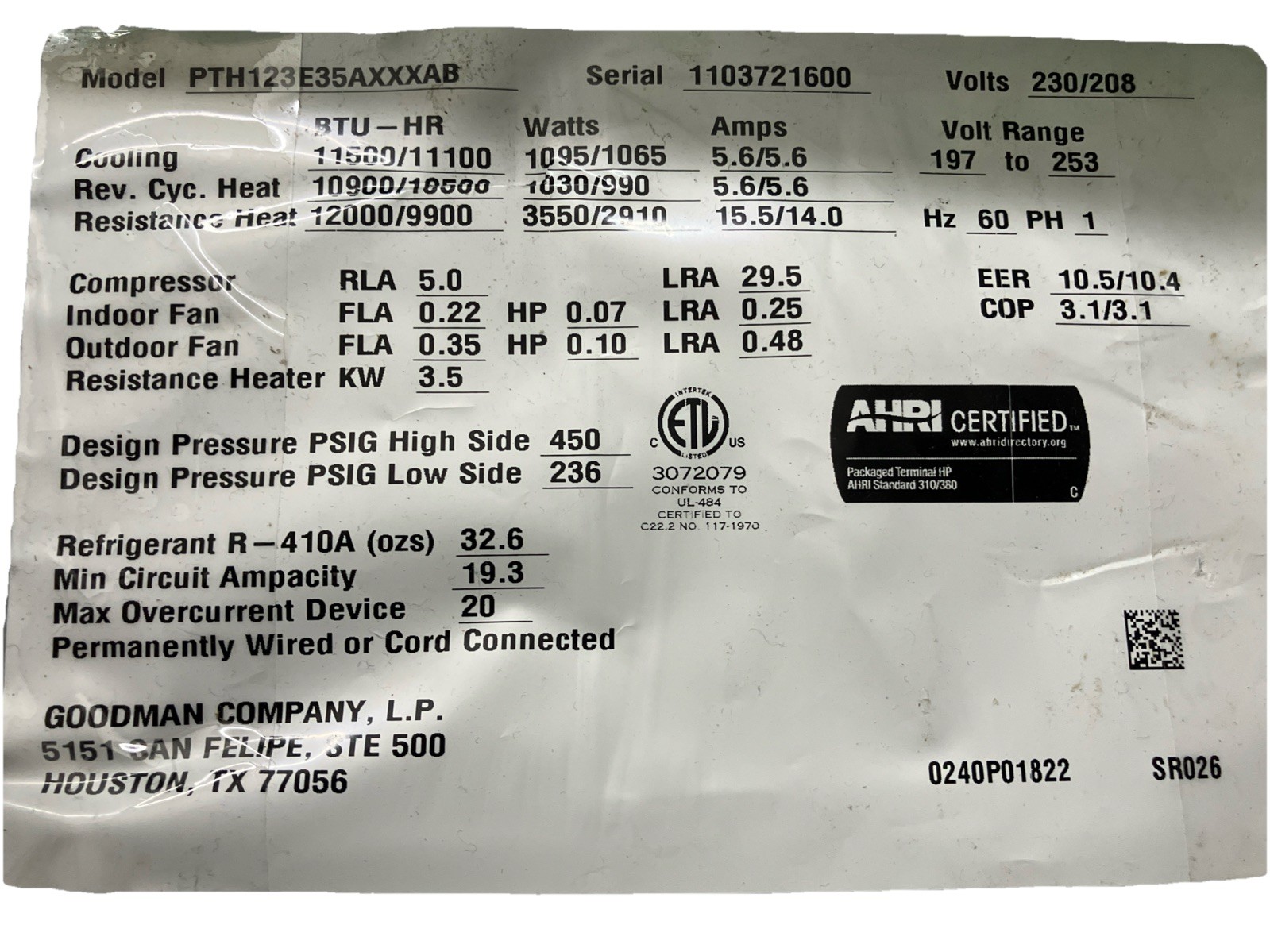 PWB-1244A4-0000 AMANA 40-1129Q-A21 GOODMAN PTAC PCBCP131 Control Circuit Board