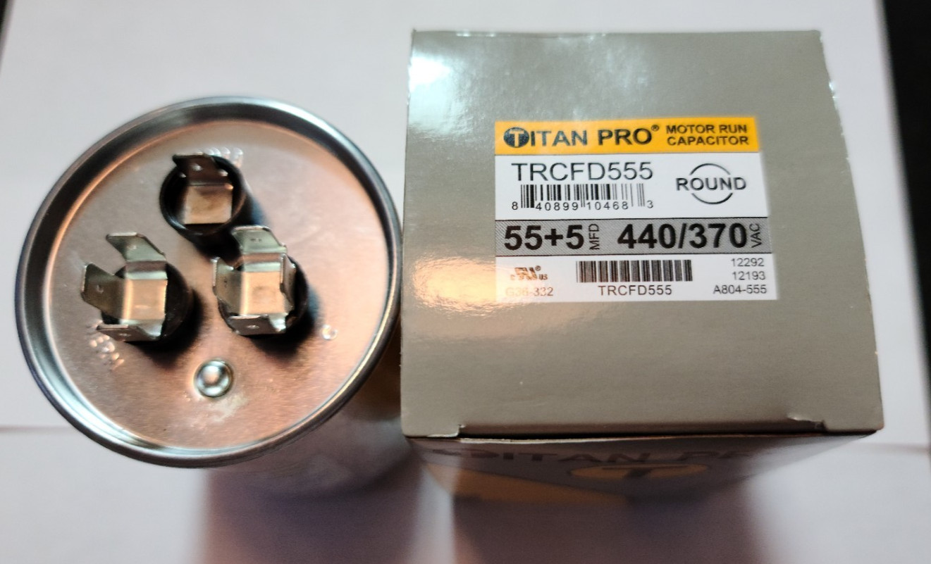 NEW TitanPro TRCFD555 HVAC Round Dual Motor Run Capacitor 55/5 MFD/UF 440/370 V
