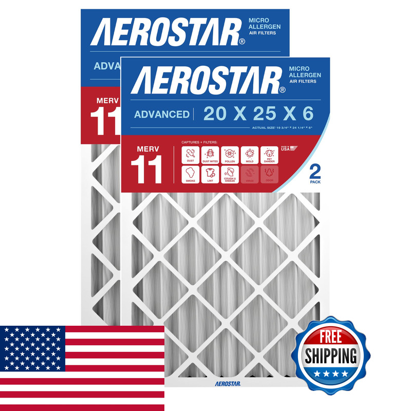 Aerostar 20X25X6 Merv 11 Air Filter 2 Count Actual Size 19.75 X 24.25 X 6.00