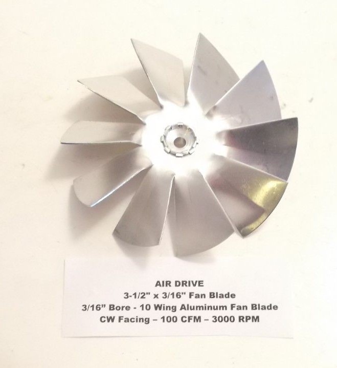 AIR DRIVE 3-1/2″ x 3/16″ Fan Blade – 10 Wing Aluminum Fan Blade 3/16″ Bore – CW