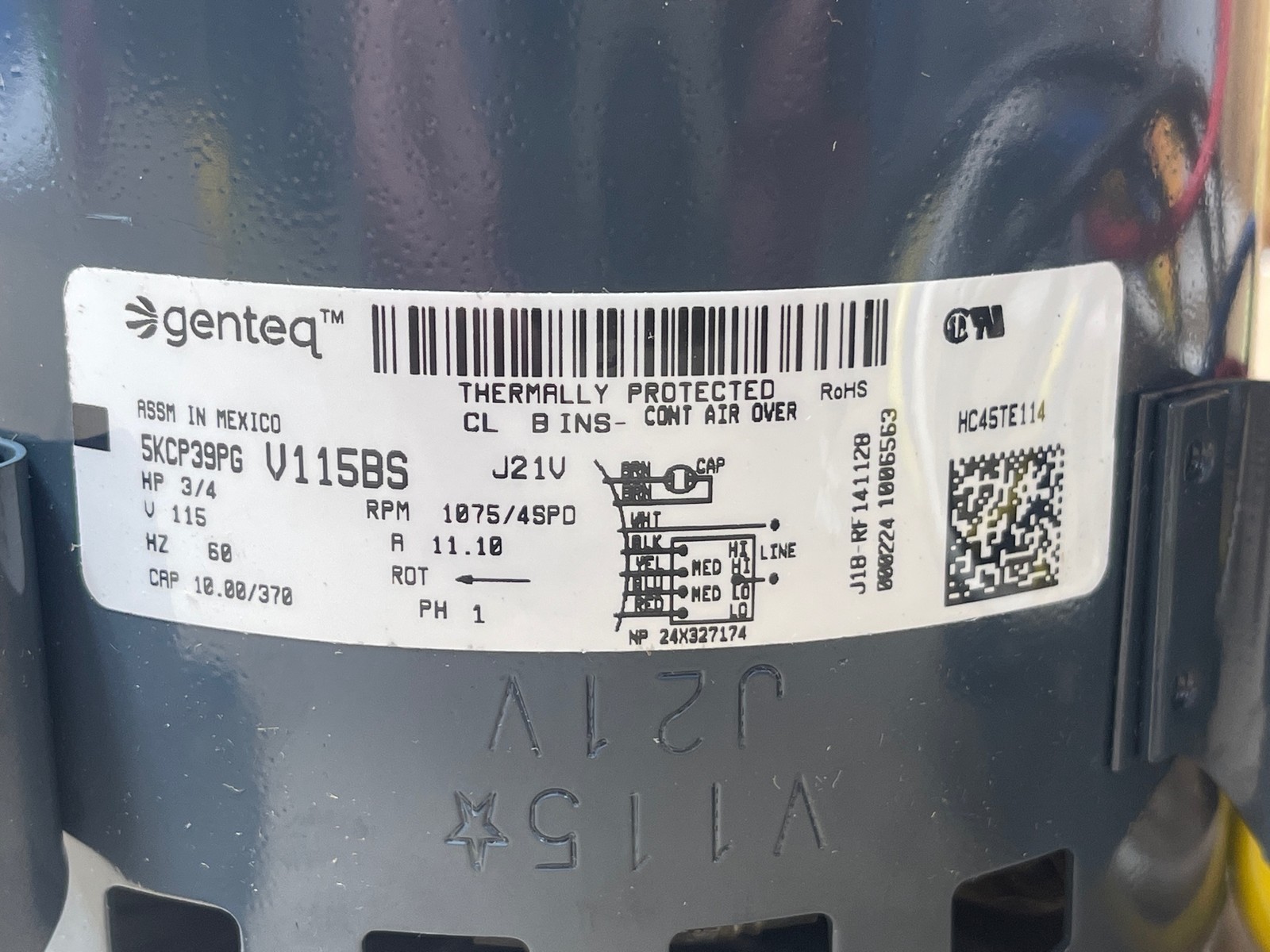 Carrier Bryant Payne HC45TE114 HP:3/4 V:115 HZ:60 Cap:10.00/370 RPM:1075
