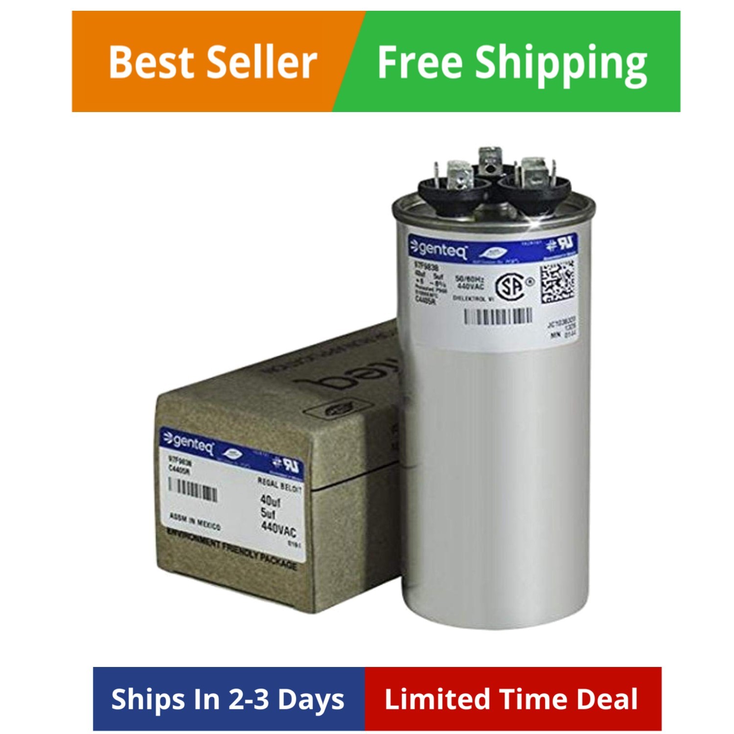 97F9838/C4405R Round Capacitor 40 5 UF MFD, 440V