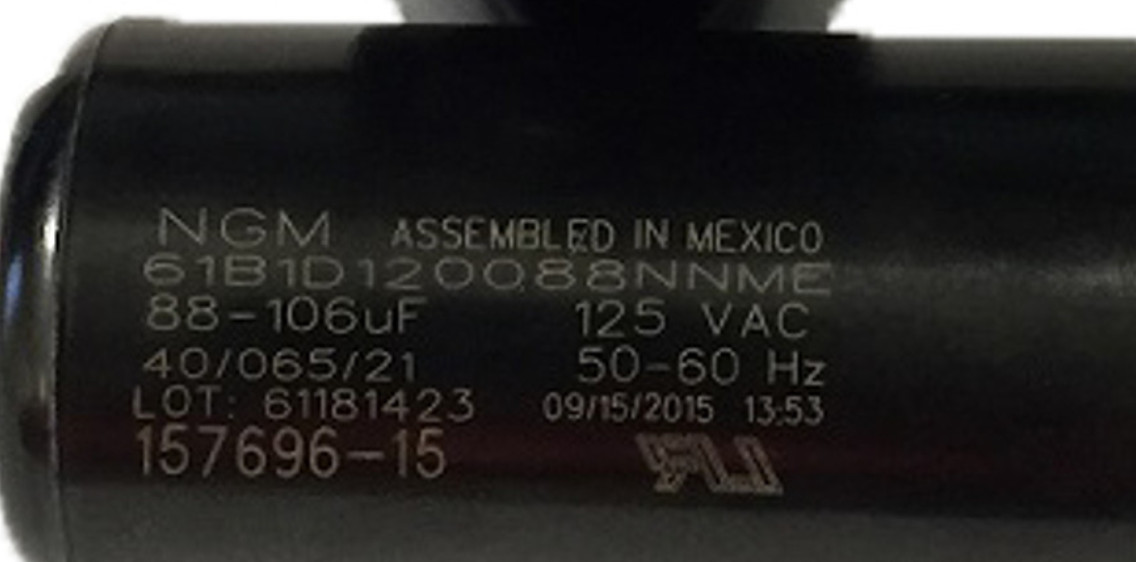 CENTURY 157696-15, 61181423, 61B1D120088NNME, Start Capacitor, 88-106 MFD, 125V