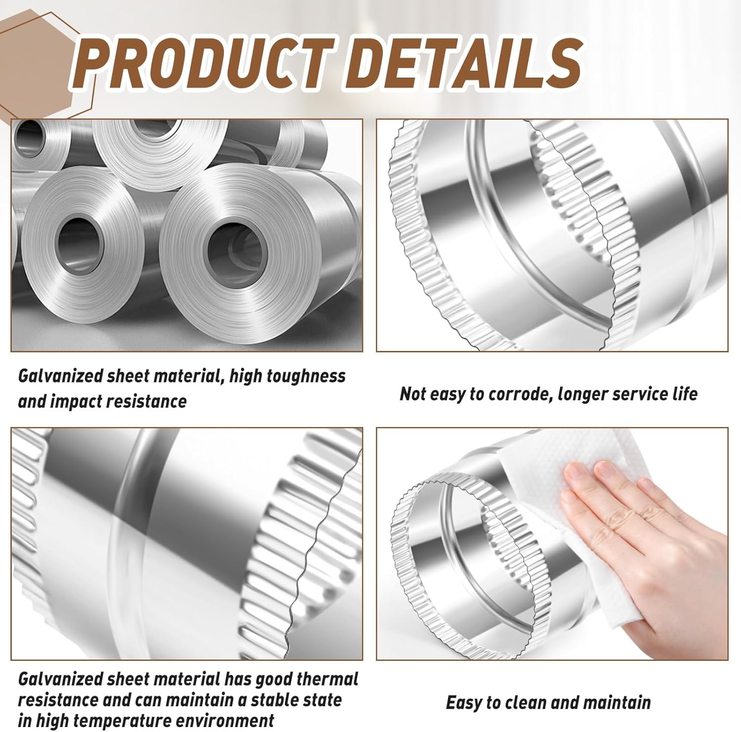 4 Inch Duct Connector Galvanized Steel Dryer Vent Connector Flexible Round