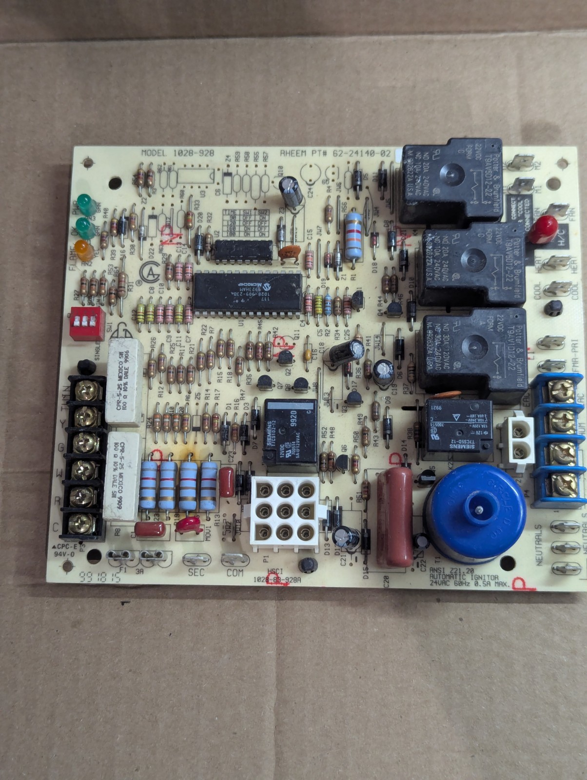 Rheem 1028-83-928A 1028-928 62-24140-02 Furnace OEM Control Board Tested