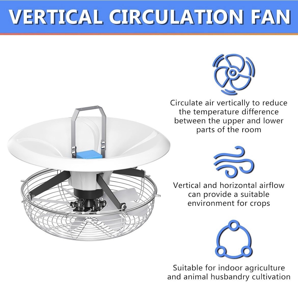 677- Vertical Circulation Fan 5800 CFM 120V 2.5A 25.4in Portable Carry Handle