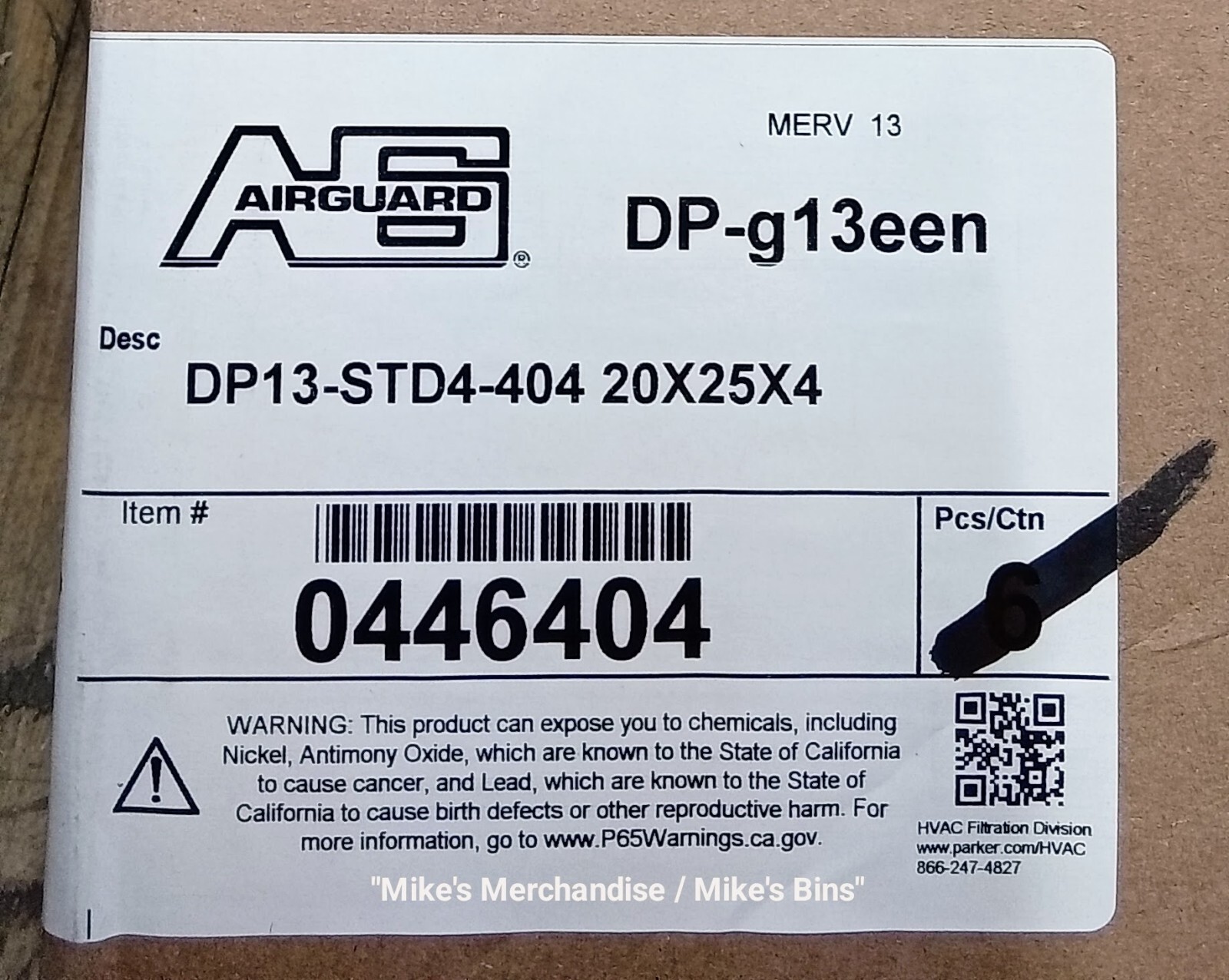 Airguard DP-13-STD4-404 20x25x4 MERV 13