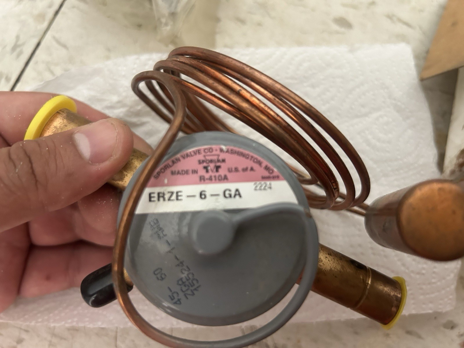 Sporlan ERZE-6-GA Expansion Valve Brass Copper R-410A 1/2×5/8 ODF 60″ Tube