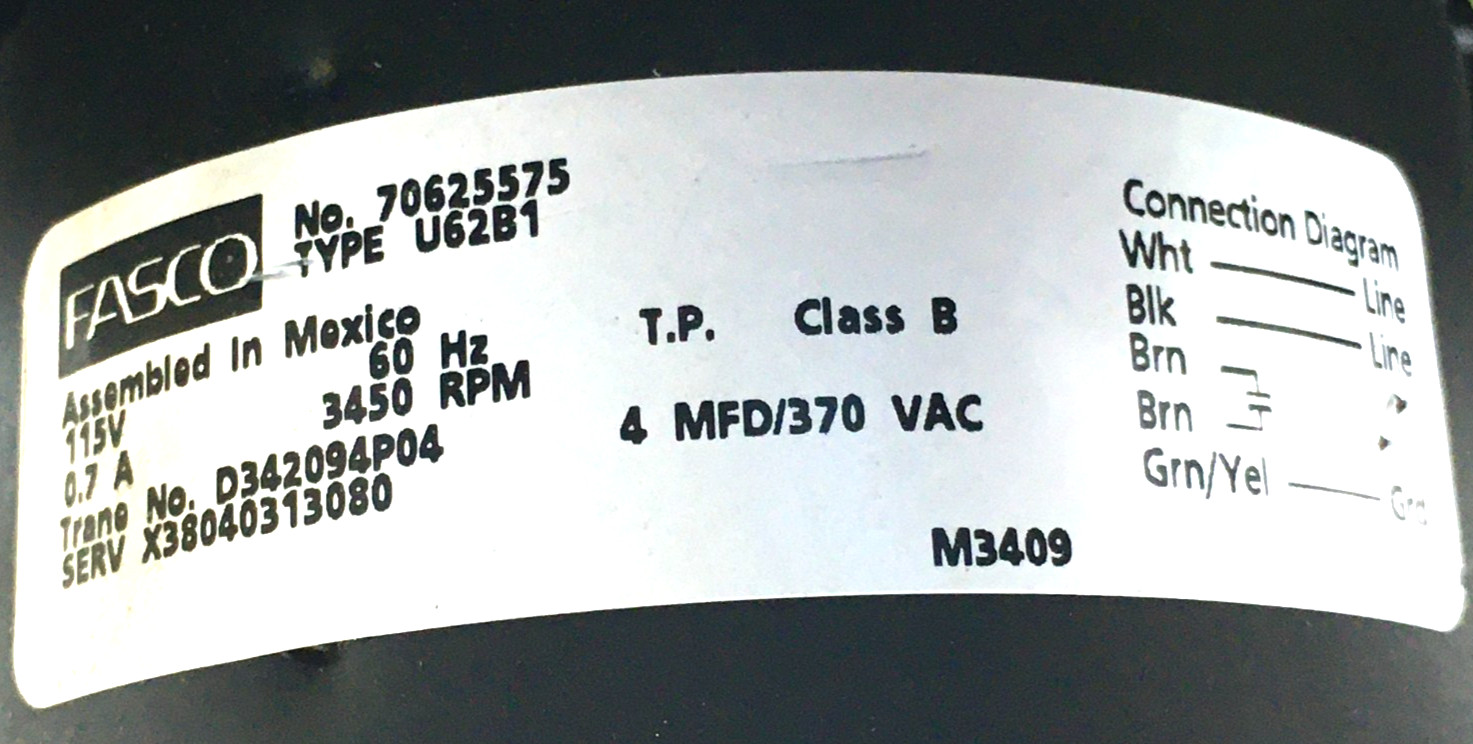 Fasco 70625575 Furnace Draft Inducer Motor D342094P04 115V 3450 RPM used #M407