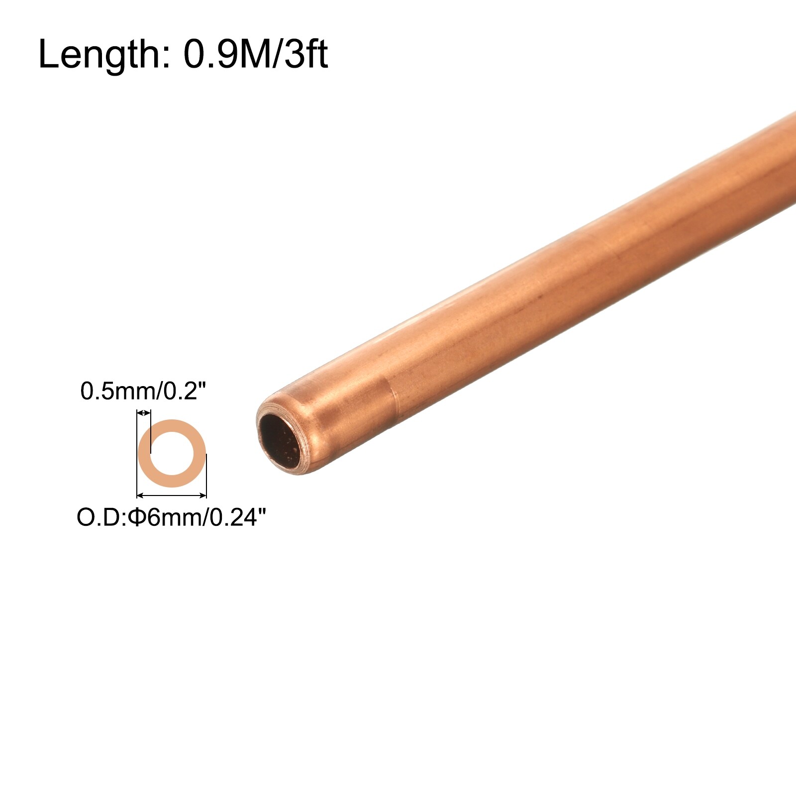 Copper Tube 1/4” OD x 3Ft Refrigeration Flexible Pipe Seamless Hollow