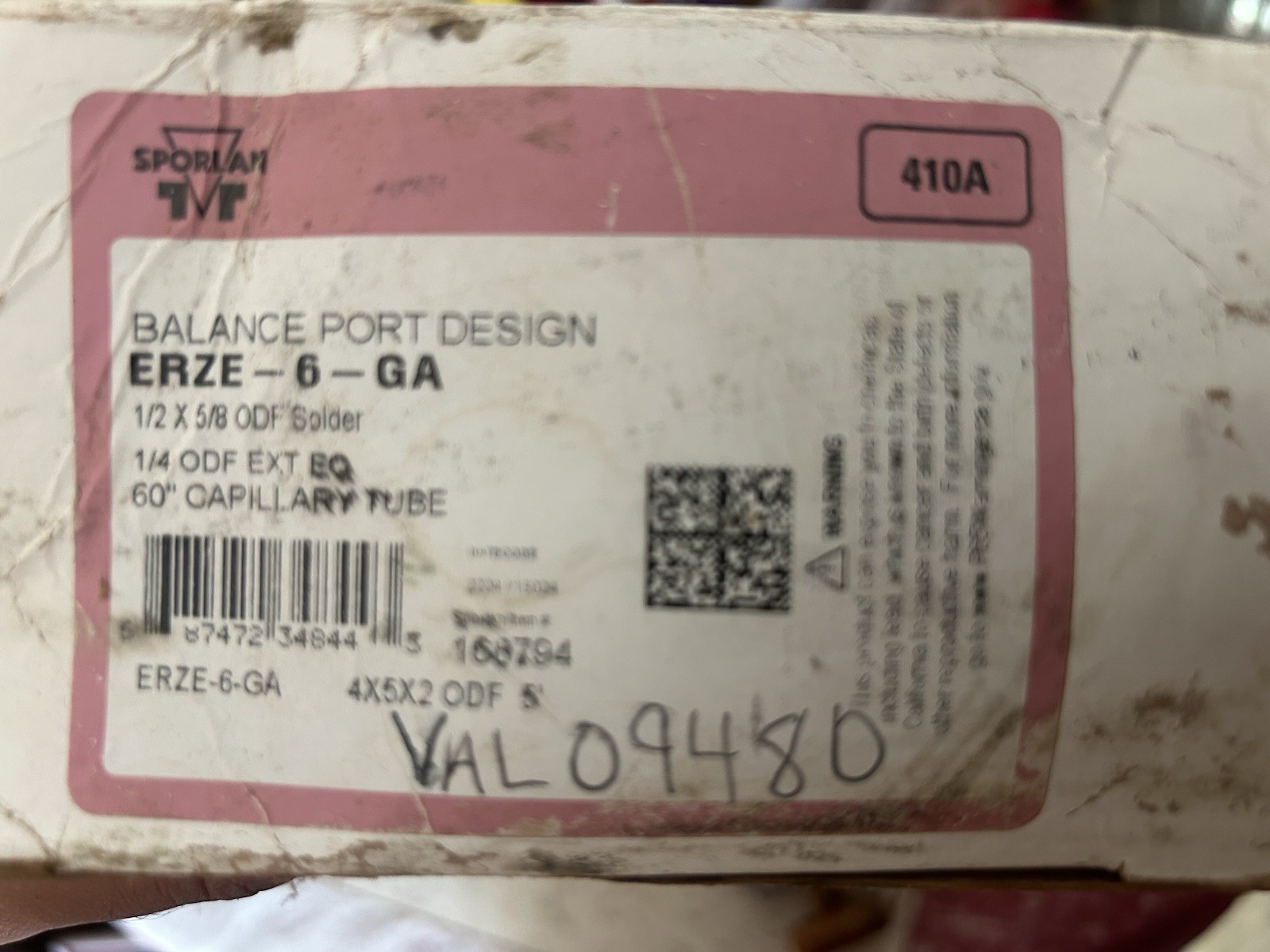 Sporlan ERZE-6-GA Expansion Valve Brass Copper R-410A 1/2×5/8 ODF 60″ Tube