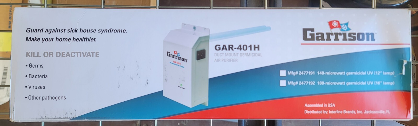 Garrison GAR-401H 12″ UV Air Purifier 12 inch HVAC Duct Mount Kills Germs, Virus