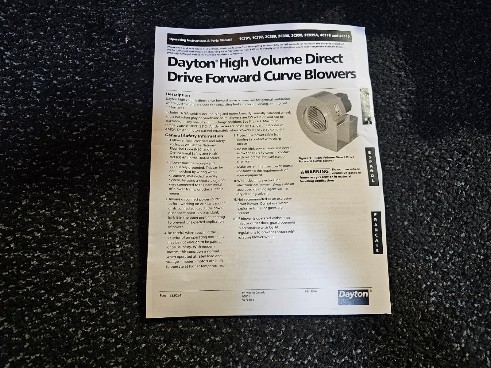 DAYTON 1C792 7 3/4 in Blower Wheel Dia, Direct Drive, For 360 CFM Airflow Steel