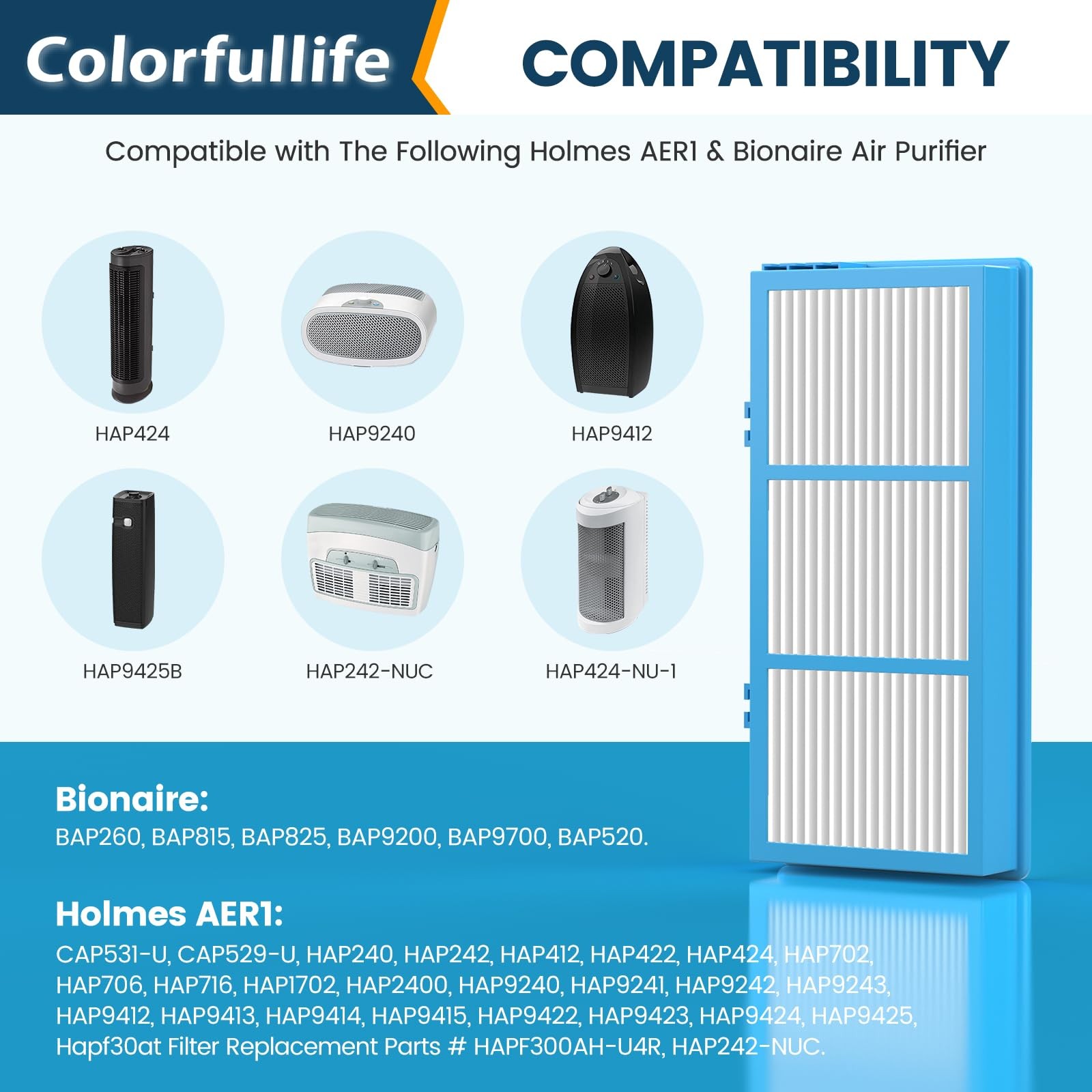 Colorfullife Replacement Filters for Holmes AER1 HEPA Type 12 Piece Set, blue