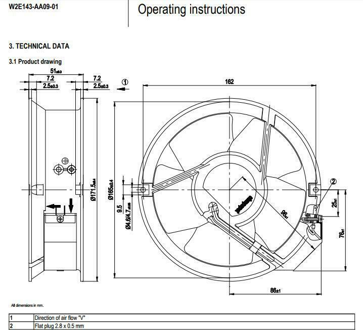 Ebmpapst W2E143-AA09-01 6058ES Axial Fan 172*150*51 230V 24/26W UPS Cooling Fan
