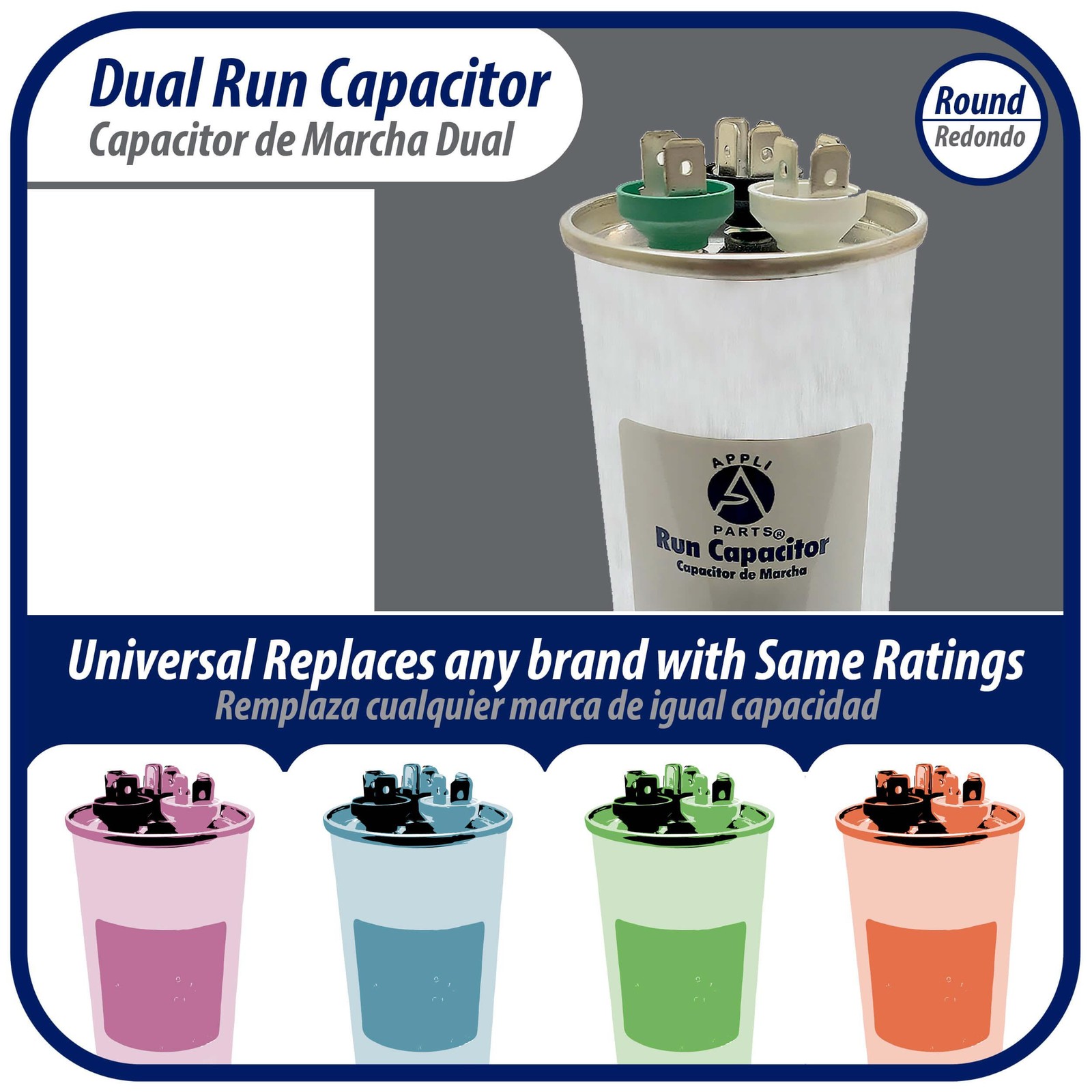 Appli Parts Dual Run Capacitor for ac 70+10 Mfd uF (microfarads) 370VAC or 450VA