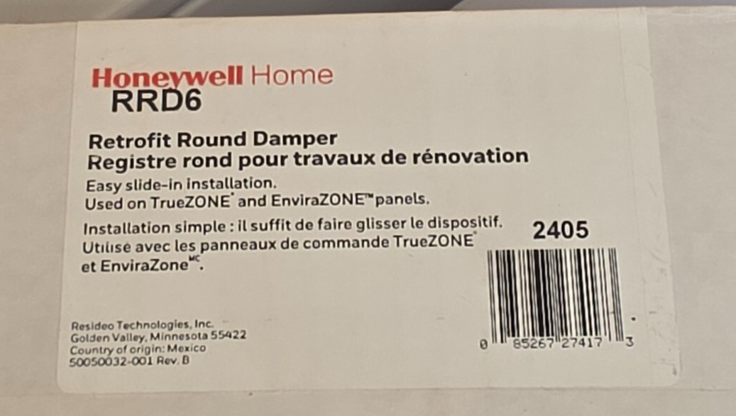 HONEYWELL RRD6 RETROFIT ROUND DAMPER FOR TRUEZONE & ENVIRAZONE PANELS NEW