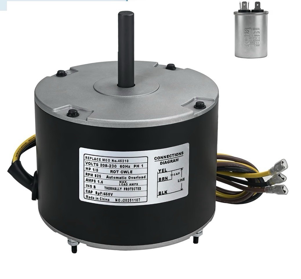 45210 Condenser Fan Motor, 1/5 HP 825 RPM 208-230V AC Condenser Fan Motor