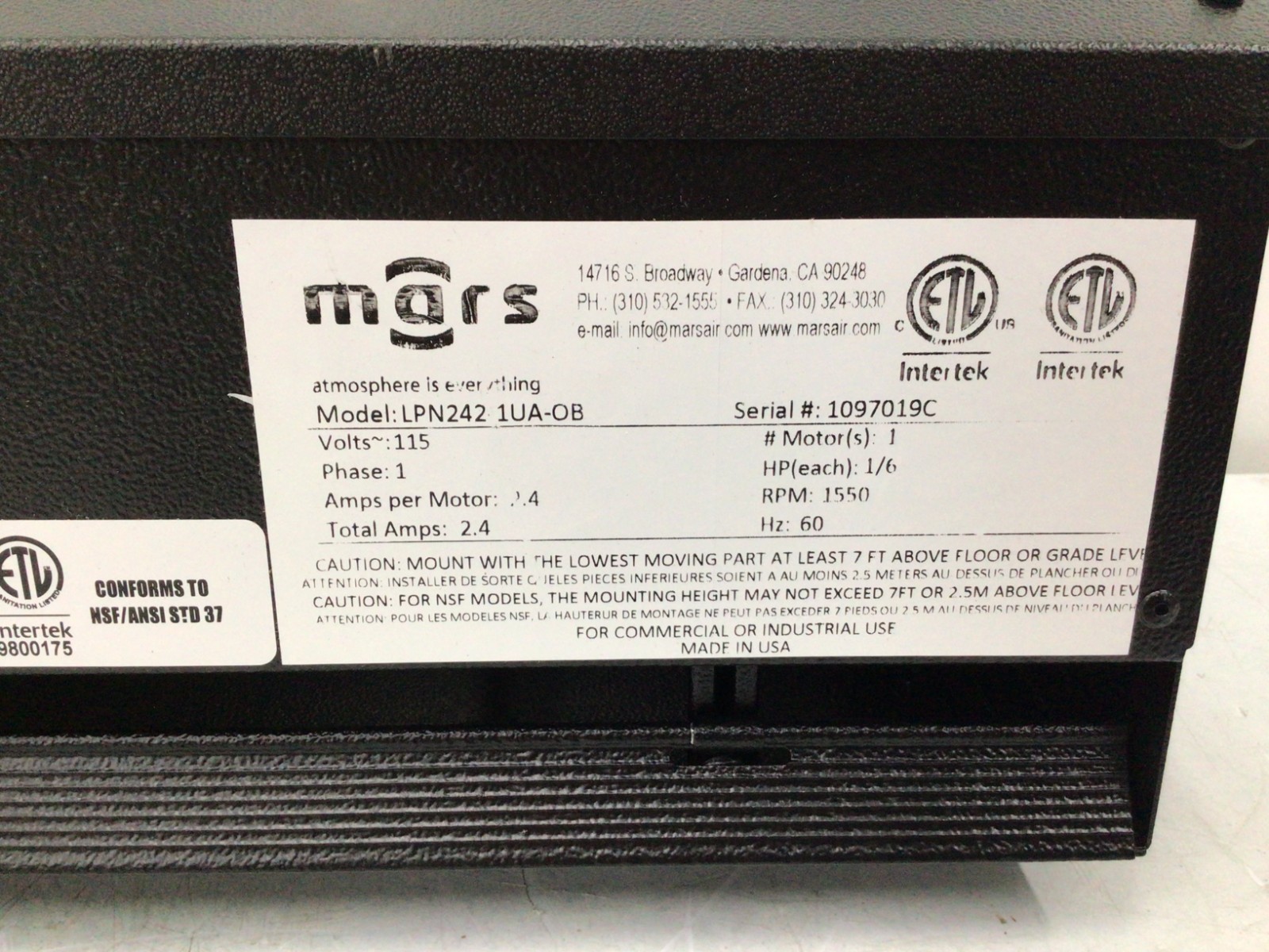 MARS LPN242-1UA-OB Air Curtain,Low Profile,NSF 37 45C646