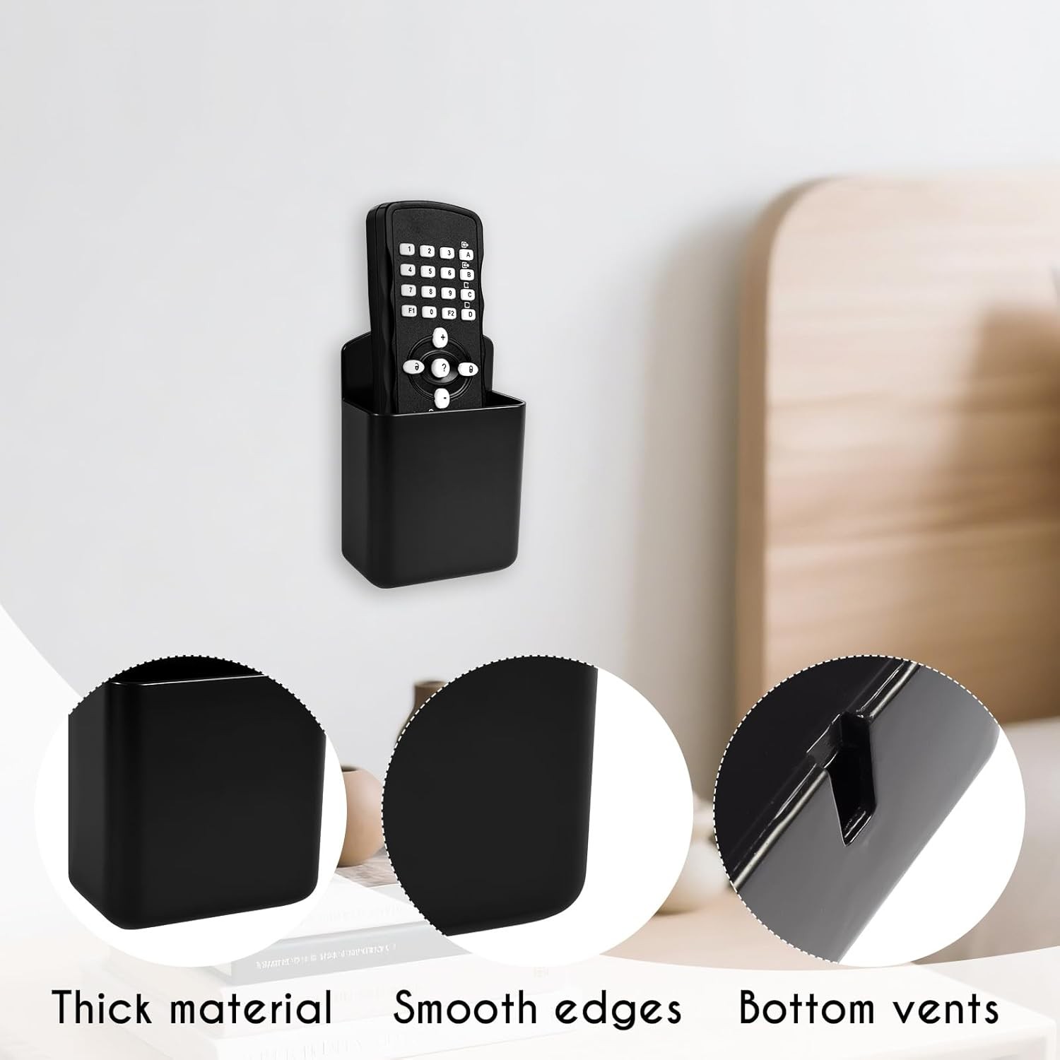 2 Pack Black Remote Control Holder, Self adhesive Wall Mount Storage