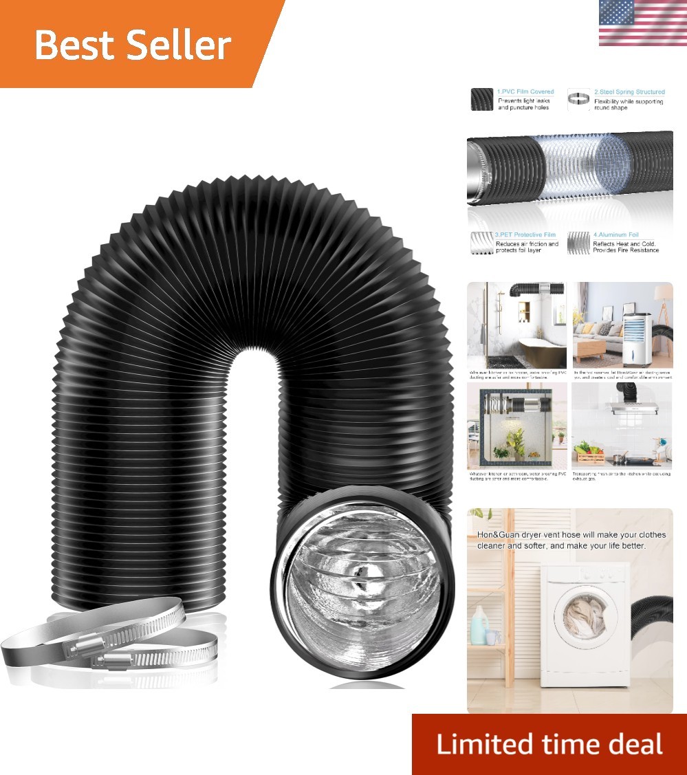3 inch 16 FT Long Air Ducting, Heavy-Duty Four-Layer Protection Dryer Vent Ho…