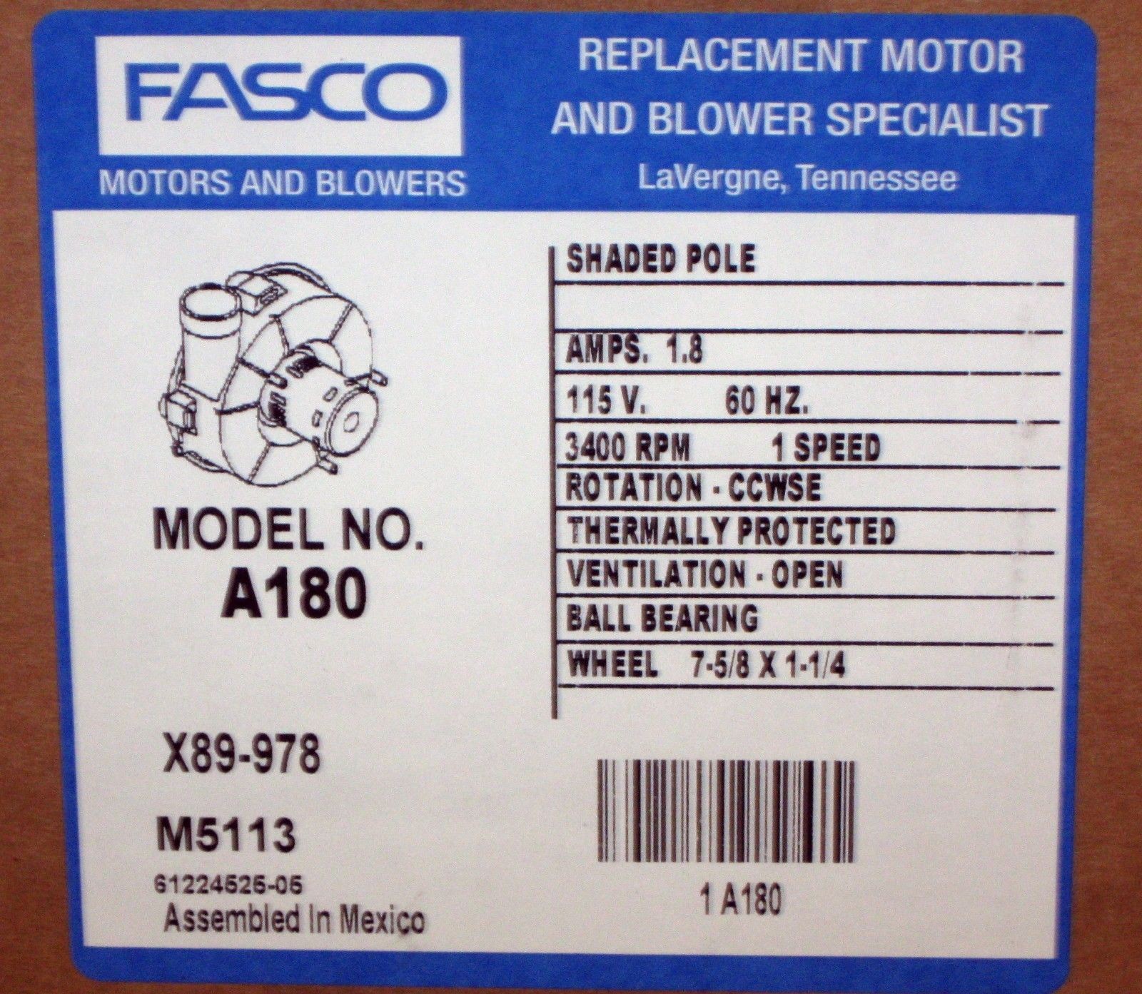 Fasco A180 Draft Inducer Furnace Blower Motor for Goodman 7021-9625 201-90601
