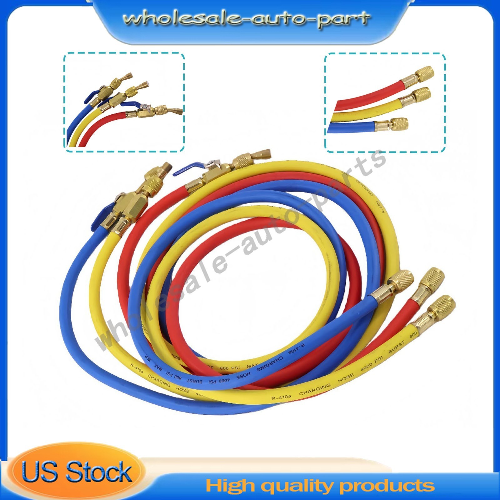 3Pack 29986 For R-410A Refrige Plus II 1/4″ Hose with Compact Ball Valve 72″ US