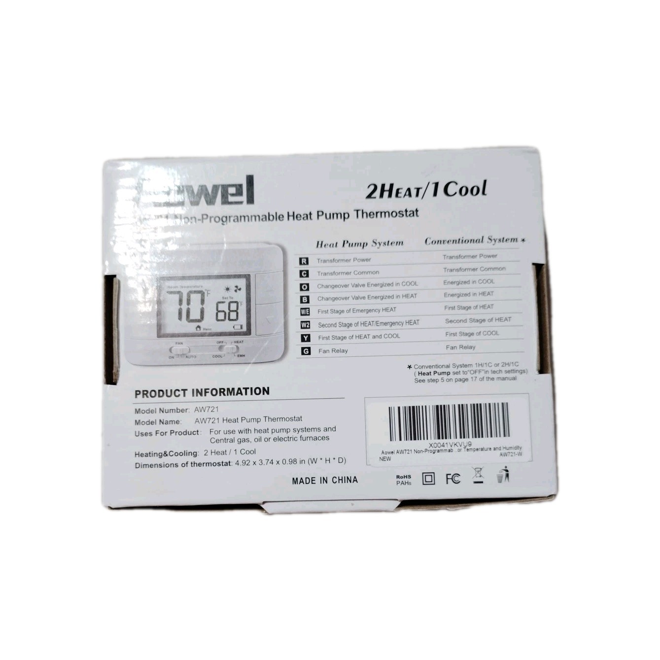 NEW: Aowel Thermostat Single Stage Non-programmable Thermostat #AW721