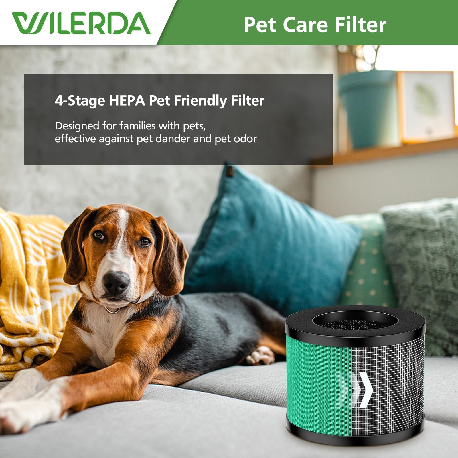 MK01 HEPA Replacement Filter Compatible Pet Dander Version – 2 Pack Green