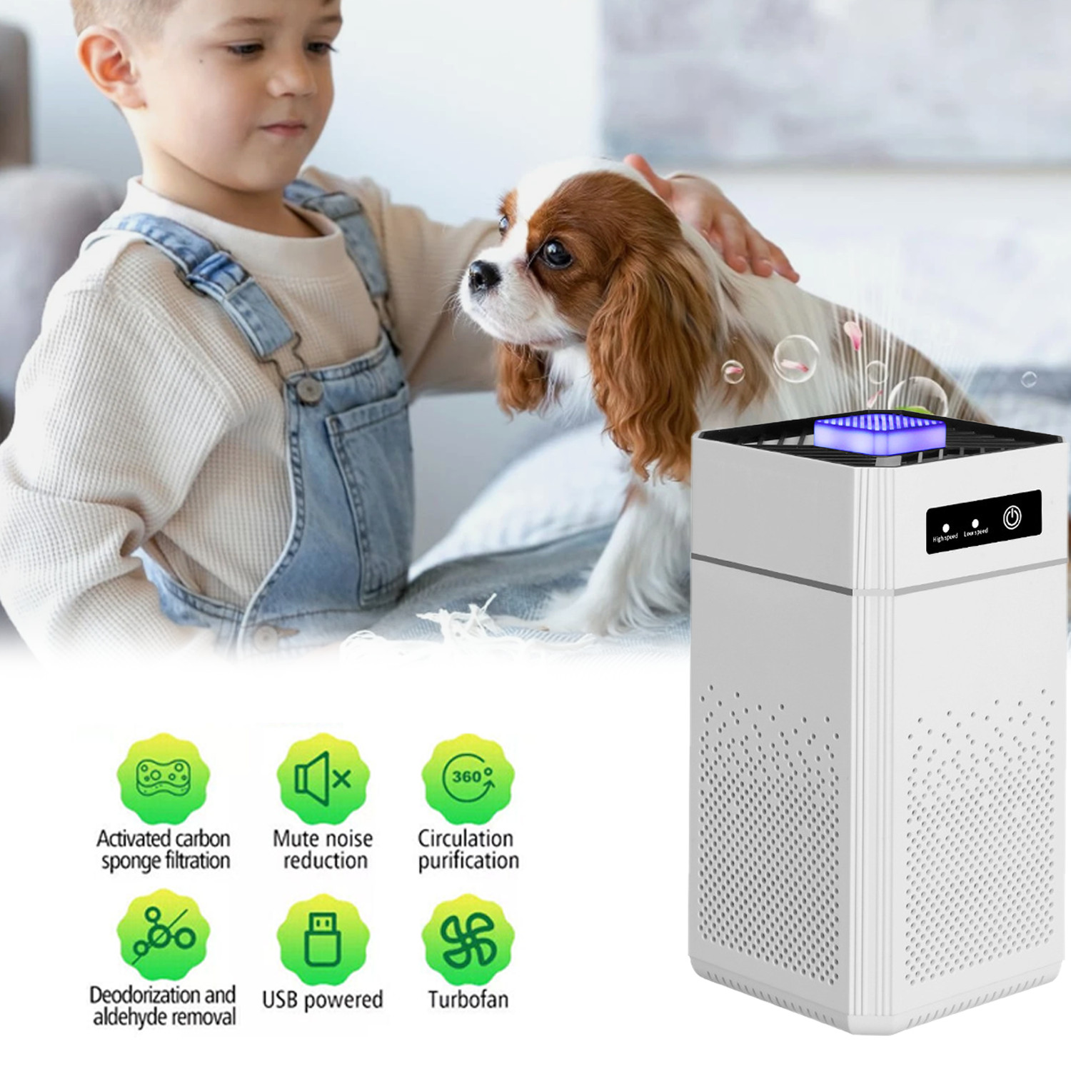 Large Room Air Purifier Home HEPA Washable Filter Air Cleaner for Allergies Pets