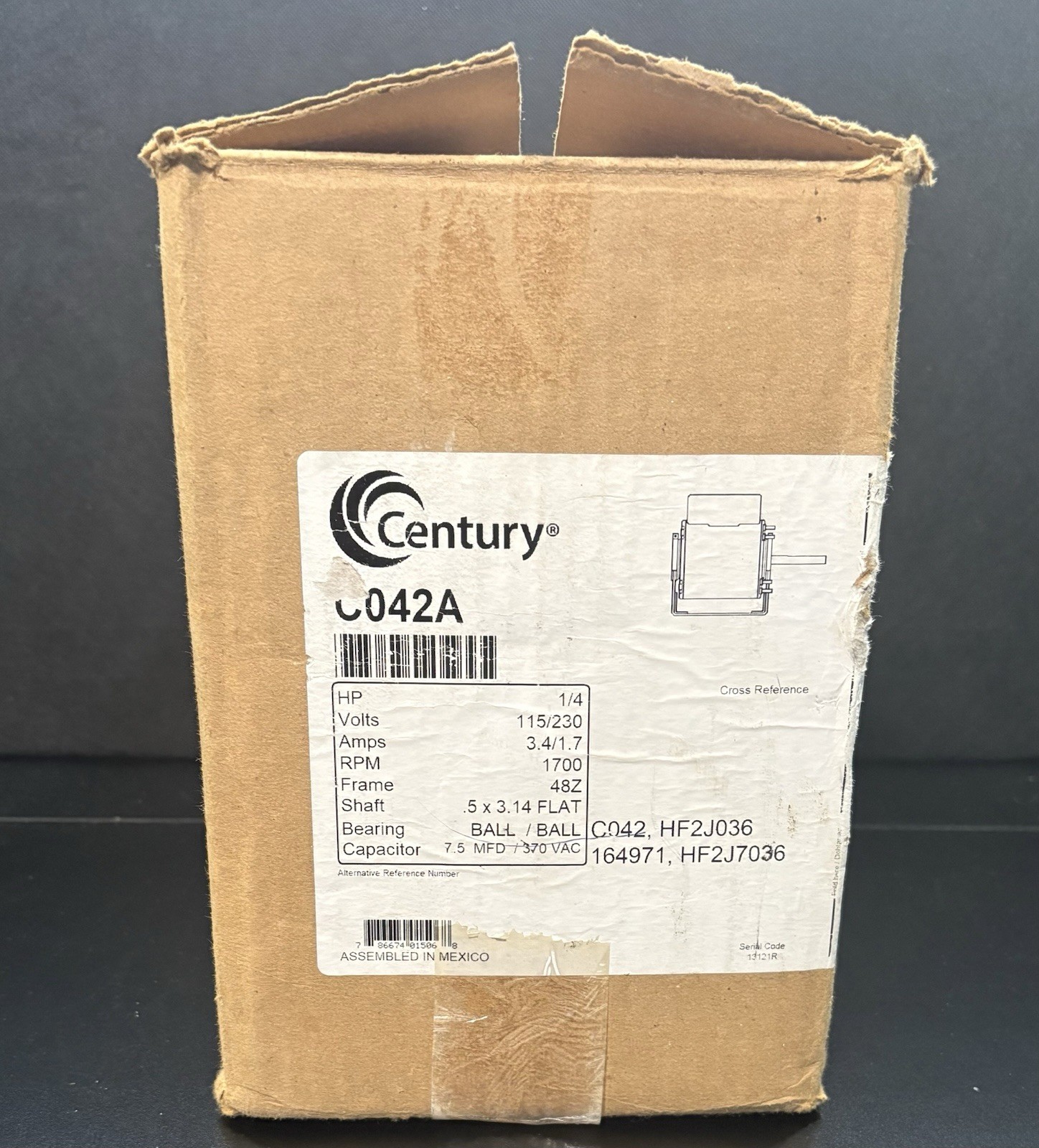 CENTURY C042A Electric Motor 1/4HP 115/230V 1700RPM Frame 48Z with Free Shipping