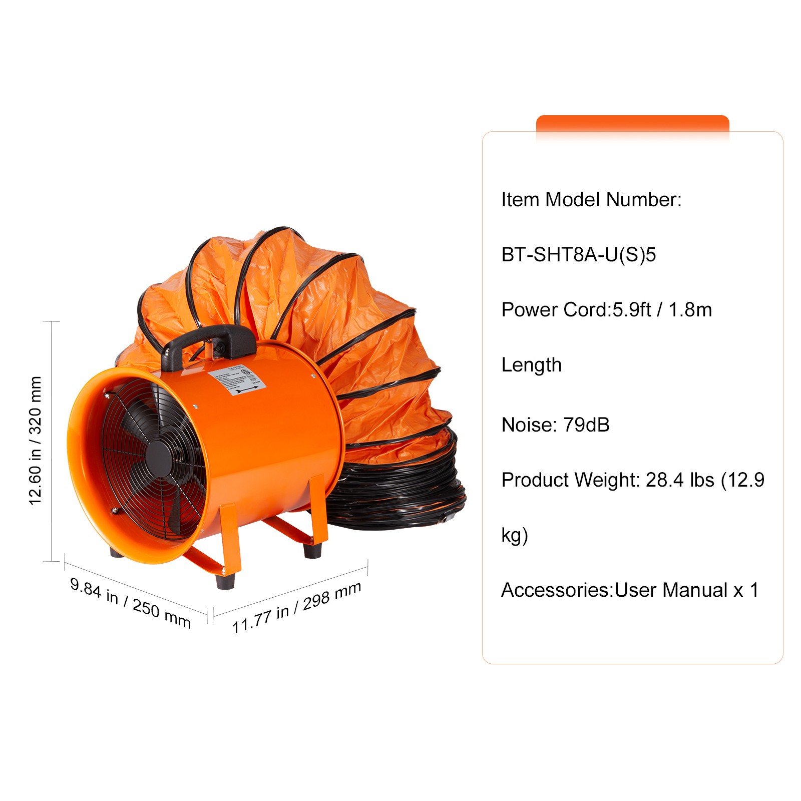 VEVOR 8″ Portable Extractor Fan Blower 5m Duct Hose Ventilator Industrial