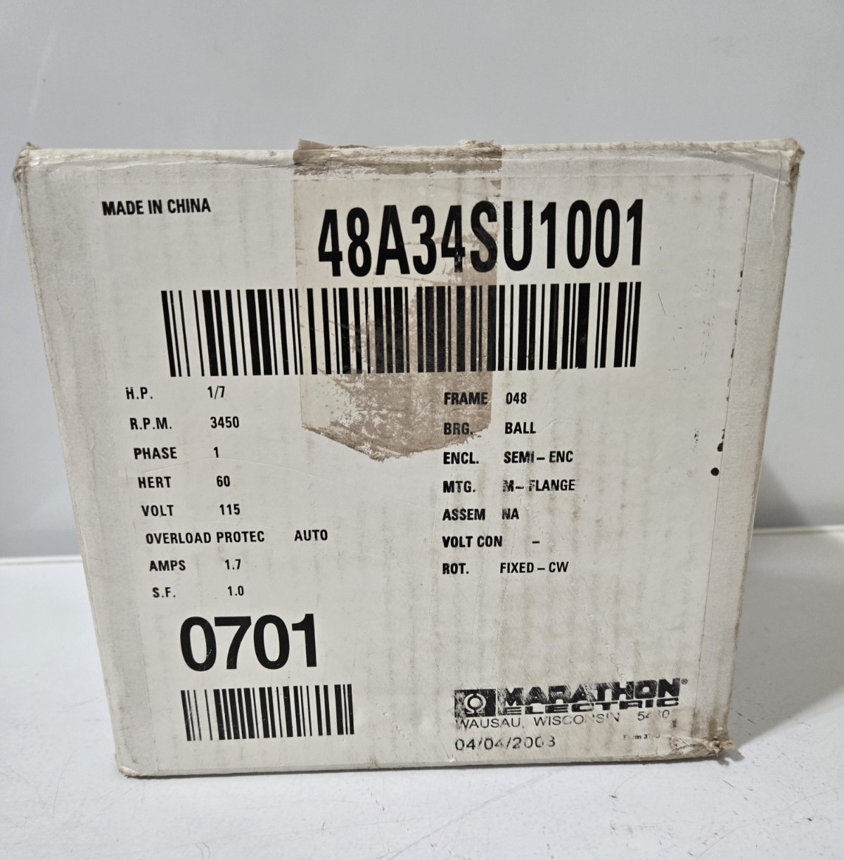 MARATHON 48A34SU1001 Oil Burner Motor 1/7HP 3450 RPM 115V