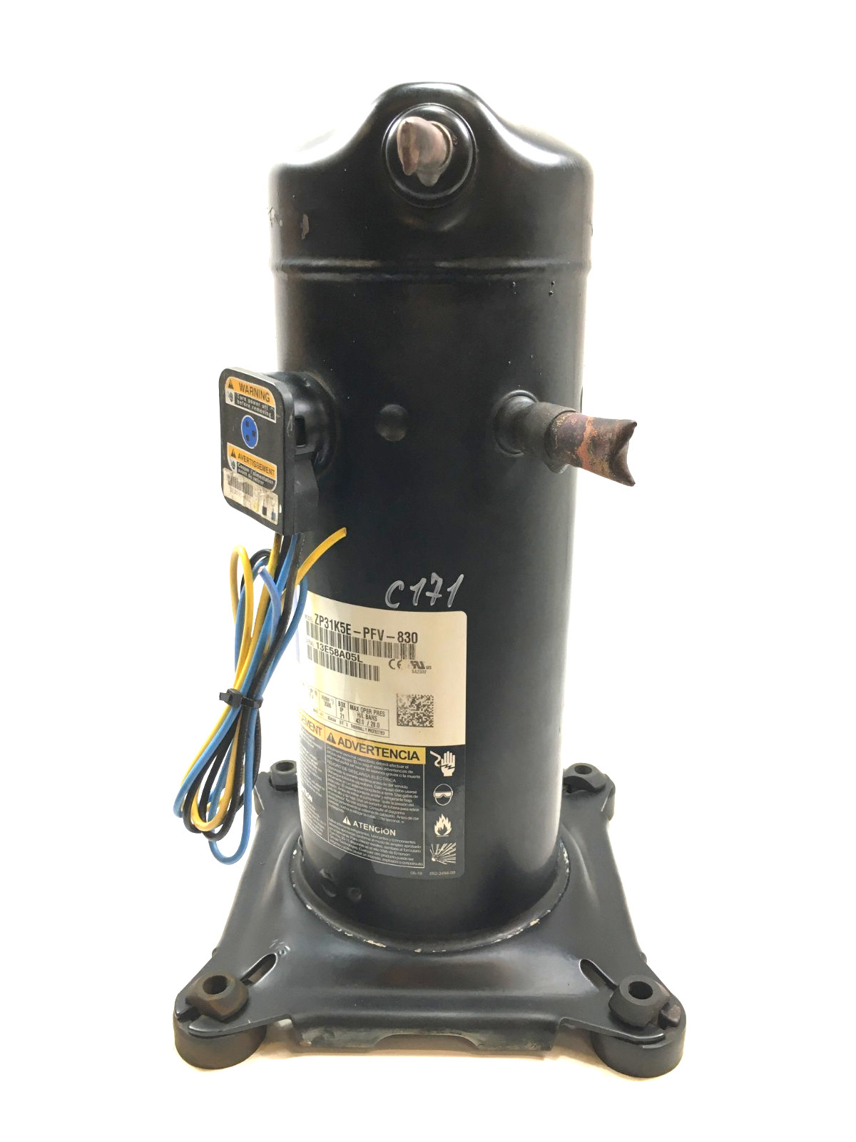Copeland 2.5 Ton Scroll Compressor ZP31K5E-PFV-830 R410A 230V 1 PH used #C171