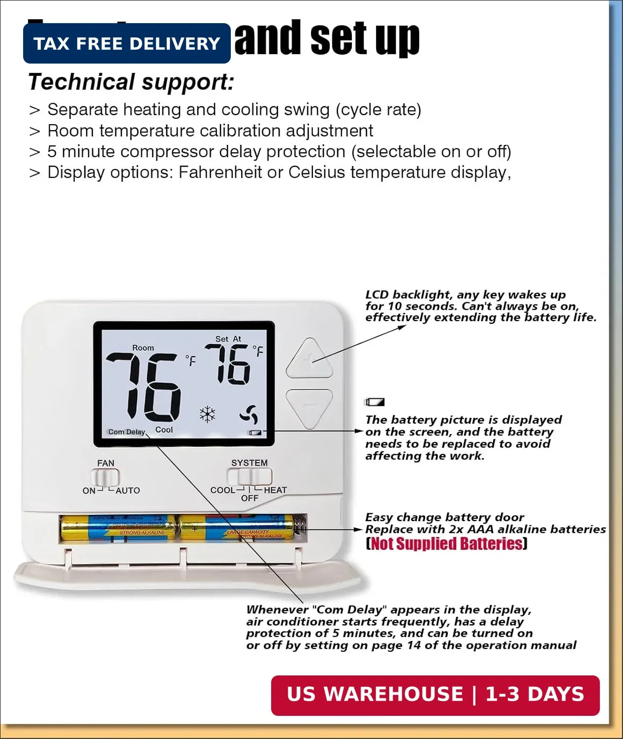 Heagstat 1H/1C Non-Programmable Thermostat for Home Single-Stage System | Separa