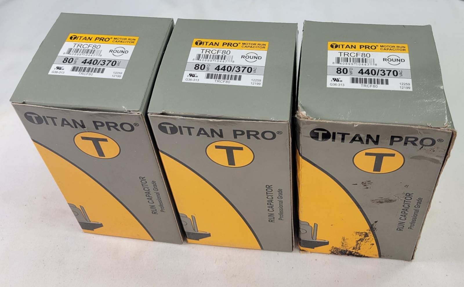 Titan Pro, TRCF80, Round Motor Run Capacitor, 80MFD 440-370 Volts (NEW) (3 Pack)
