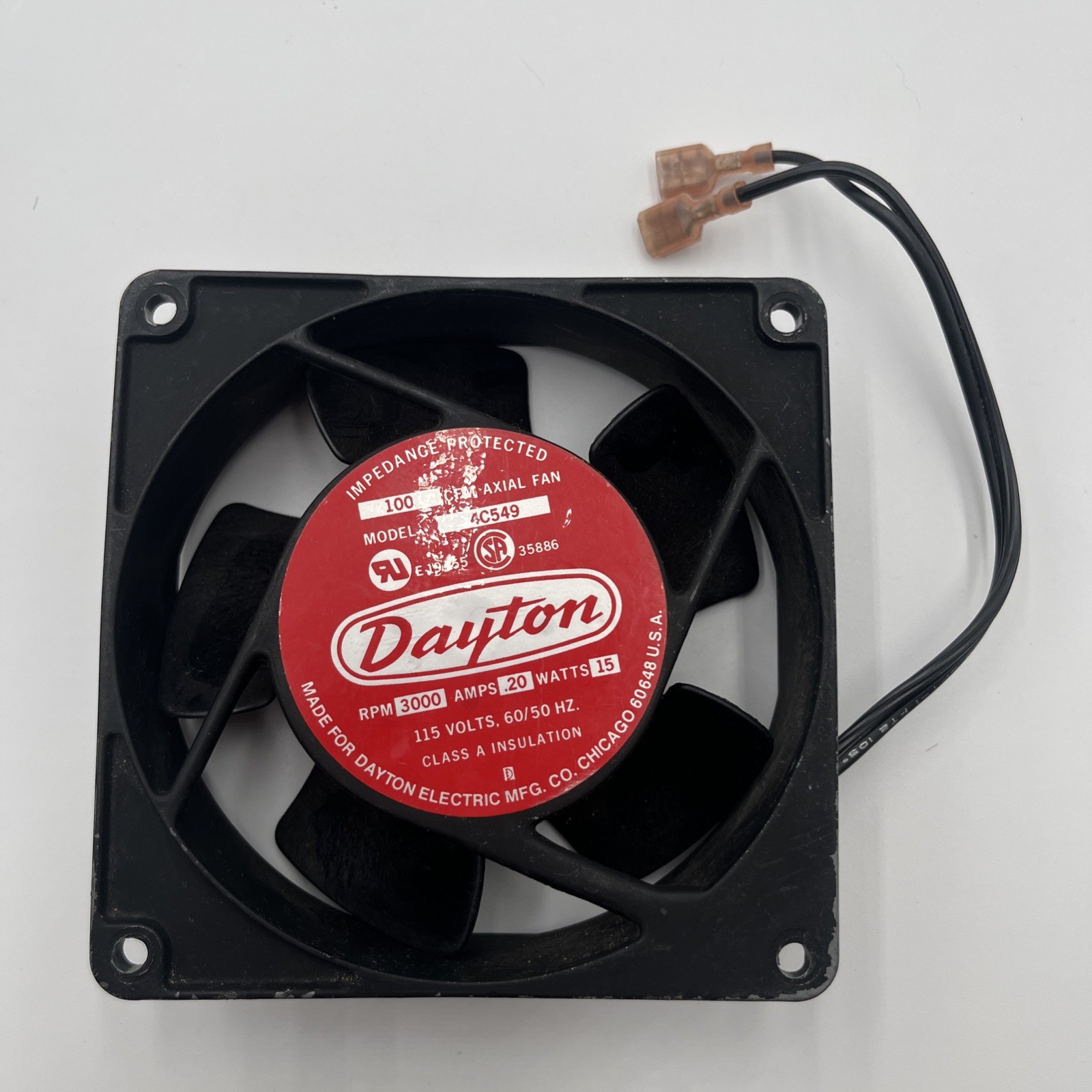Dayton Axial Fan 4C549 15W .20 Amps 15 Watts 115V 60/50 Hz 3000 RPM USA VTG