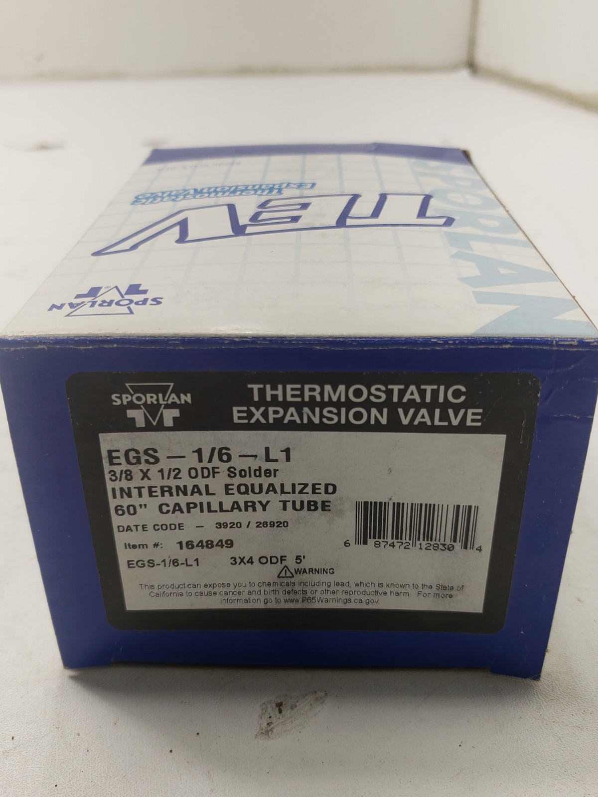 Sporlan EGS-1/6-L1 Thermostatic Expansion Valve 3/8 x 1/2 ODF 164849 3920/26920