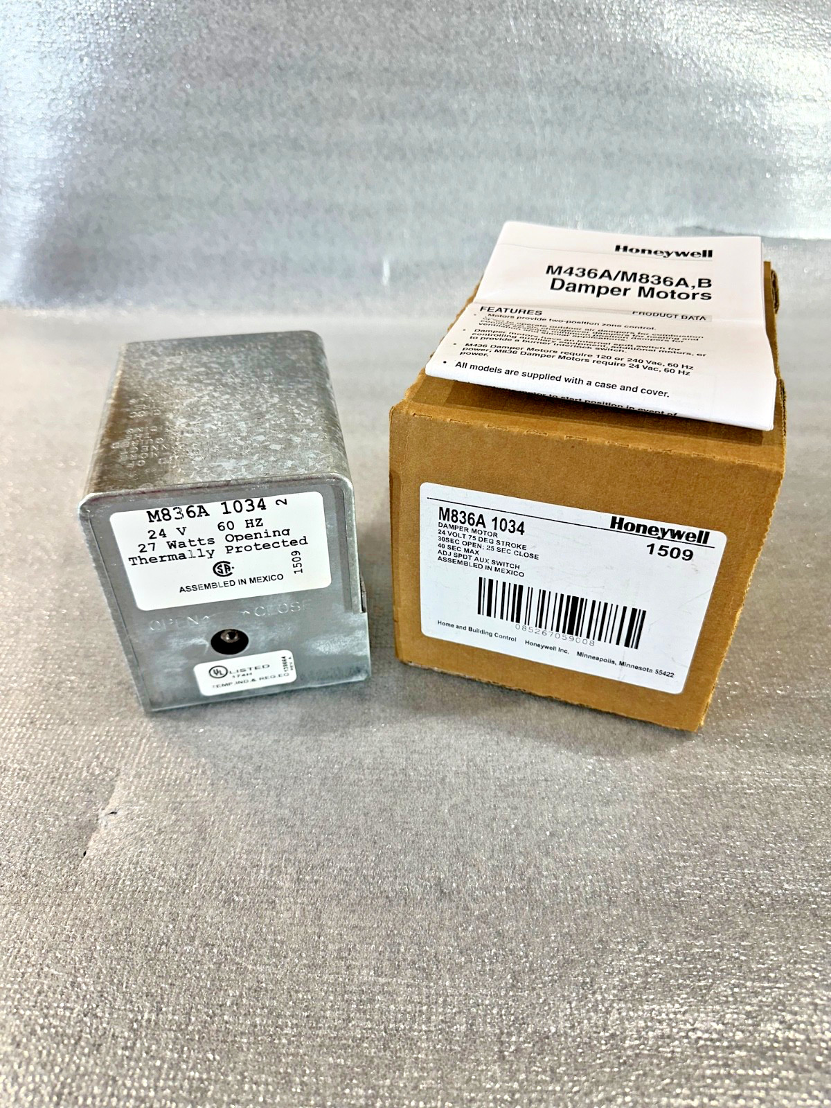 Honeywell M836A 1034 Damper Motor Actuator | 24V | 75° Stroke | Auxiliary Switch