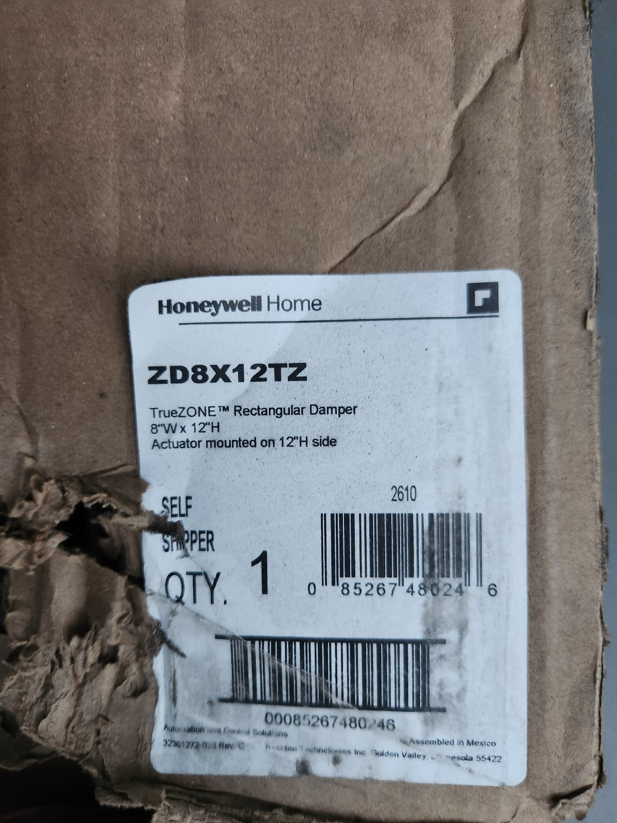 Honeywell – 8 in. x 12 in. Parallel Blade Damper (ZD8X12TZ)