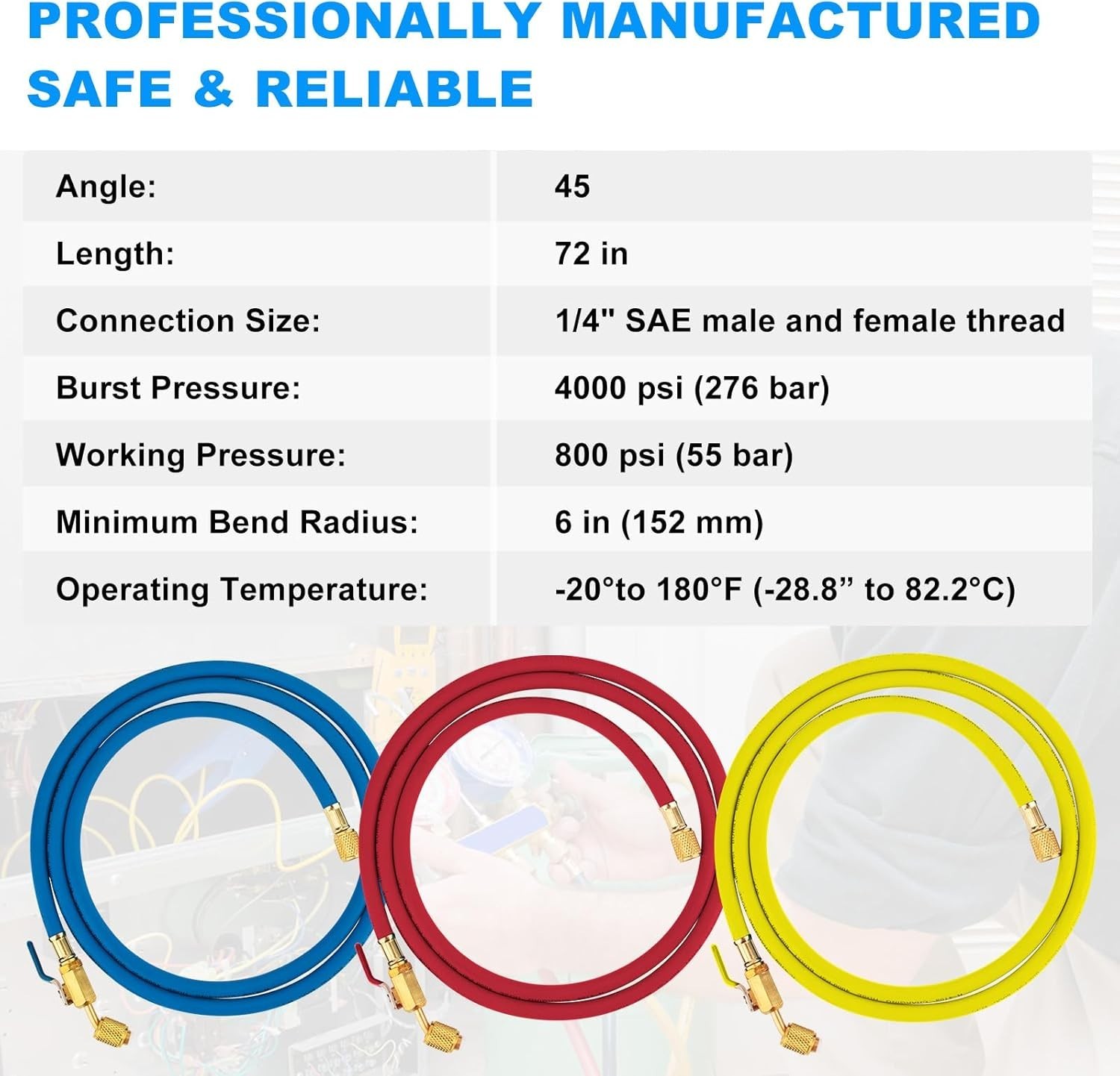 Yellow Jacket 29986 Plus II 1/4″ Hose with Compact Ball Valve, 72″ (Pack of 3)!
